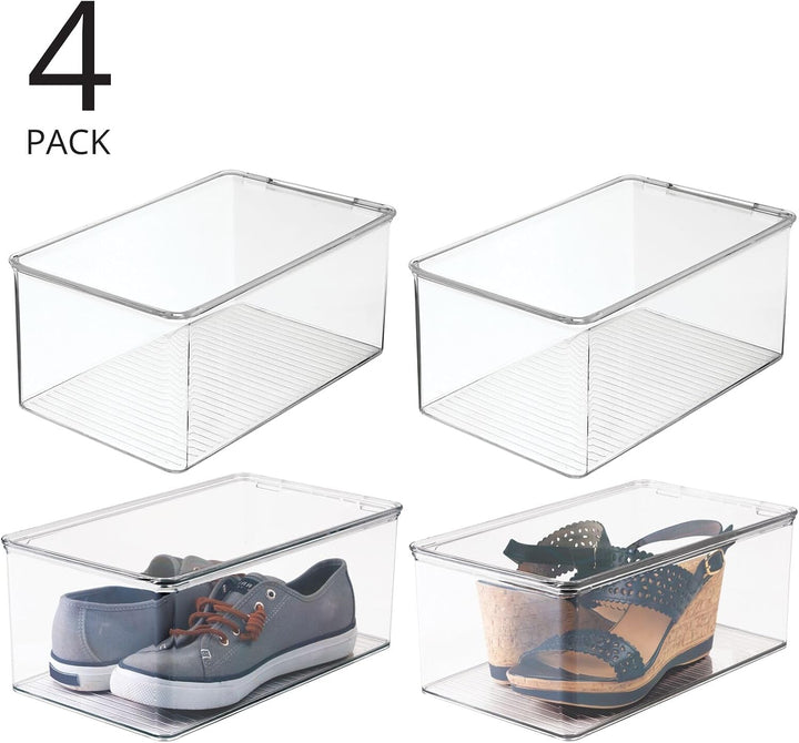mDesign Aufbewahrungsboxen für Schuhe - 4er-Set - Schuhaufbewahrung mit Deckel - Schukasten stapelba