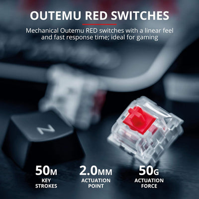 Trust Gaming Mechanische Gaming Tastatur GXT 863 Mazz - Mechanische Outemu Red Schalter, Deutsches Q