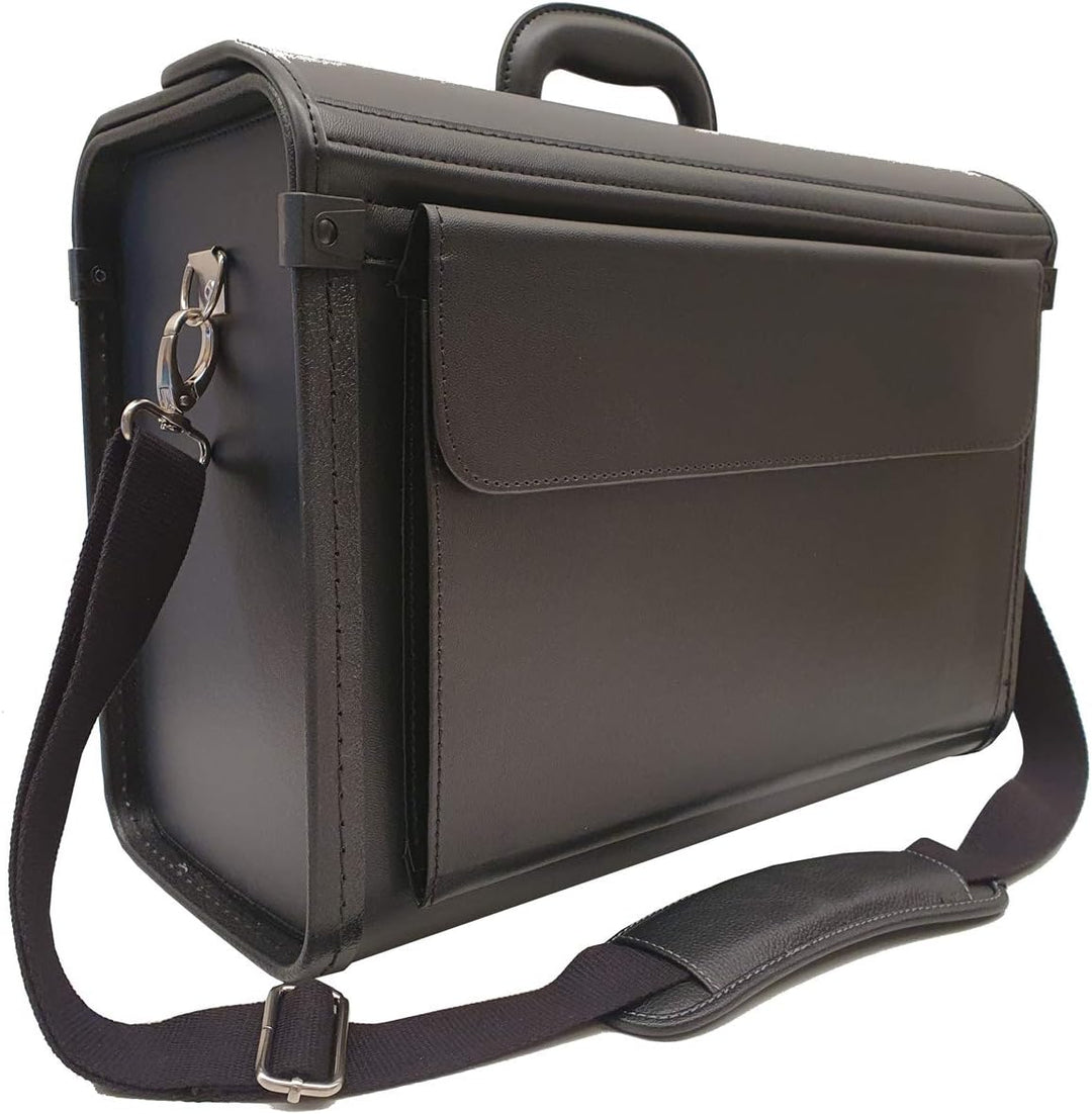 Bowatex Pilotenkoffer Aktenkoffer Laptop Koffer mit Schulterriemen Schwarz 46 cm