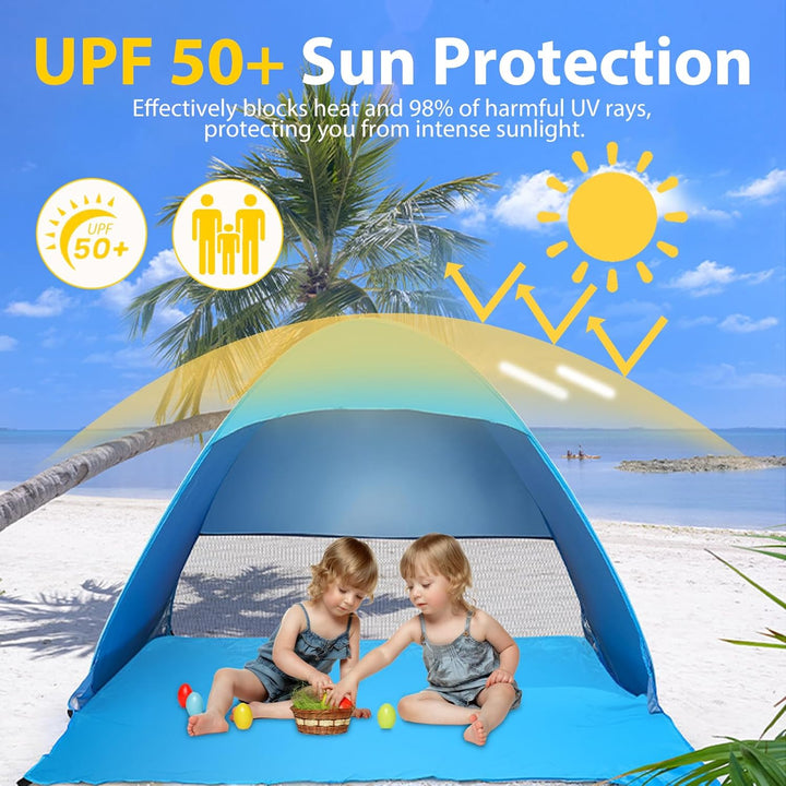 Strandmuschel Pop Up, Tragbares Automatisches Wasserdichtes Schattenzelt, UPF 50+ Strandzelt für 1-3