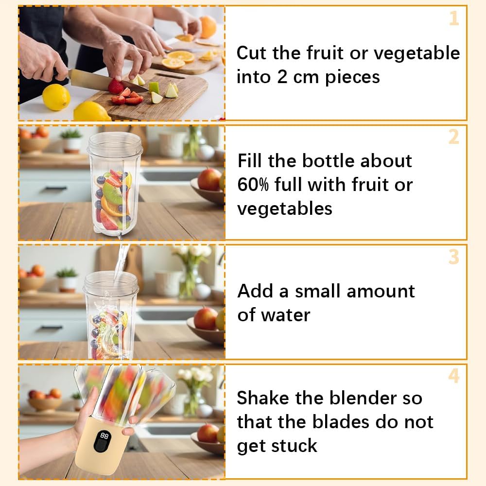 BIZO Tragbarer Mixer Smoothie Maker, 500 ml Mixer Smoothie Maker to Go mit Digitalanzeige, 16-Blatt,