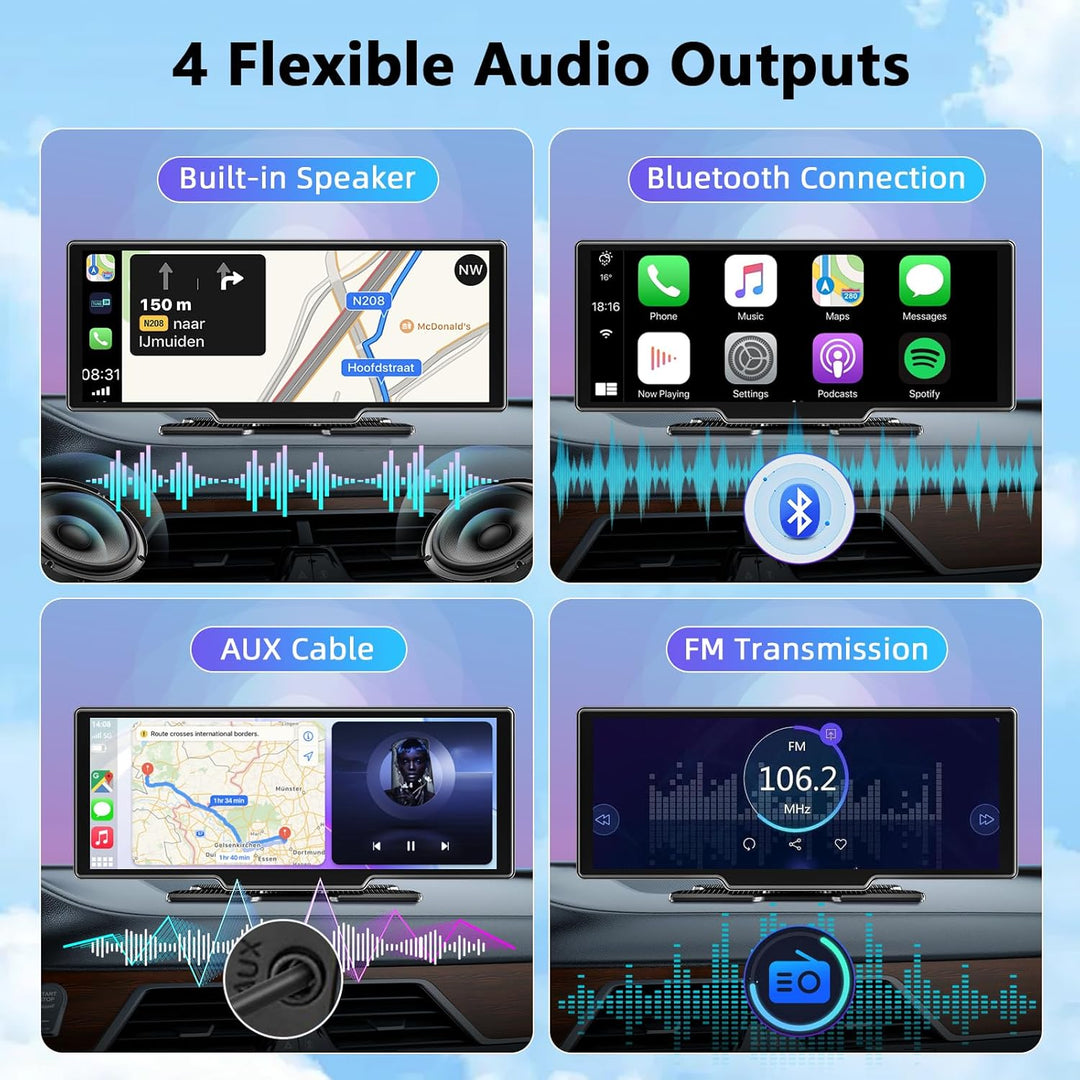10,26 Zoll Apple Carplay Display &amp; Android Auto Display mit 4K Dashcam/Rückfahrkamera 1080P HD/Bluet