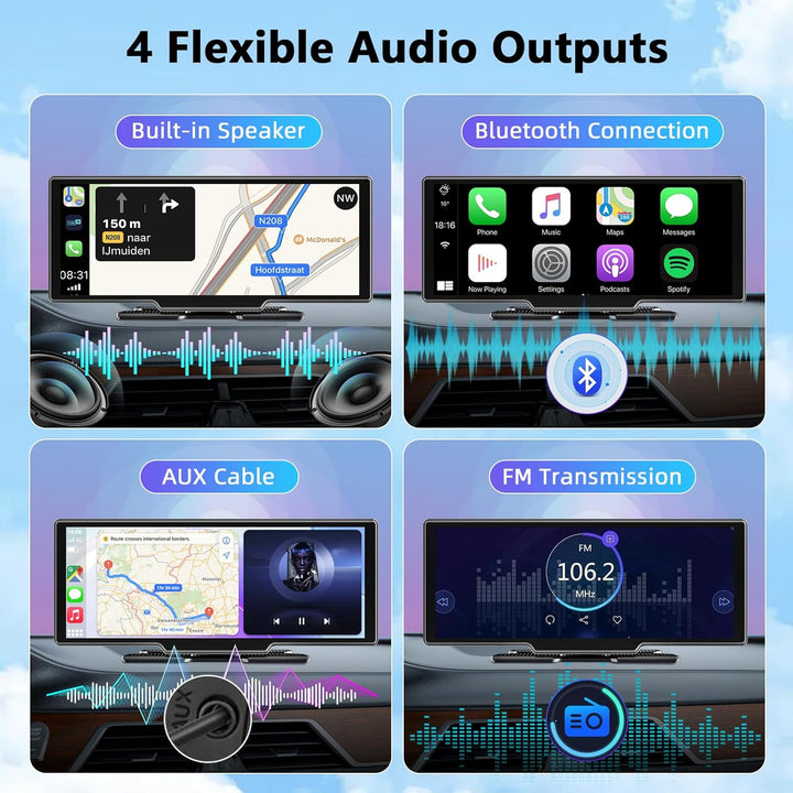 10,26 Zoll Apple Carplay Display &amp; Android Auto Display mit 4K Dashcam/Rückfahrkamera 1080P HD/Bluet