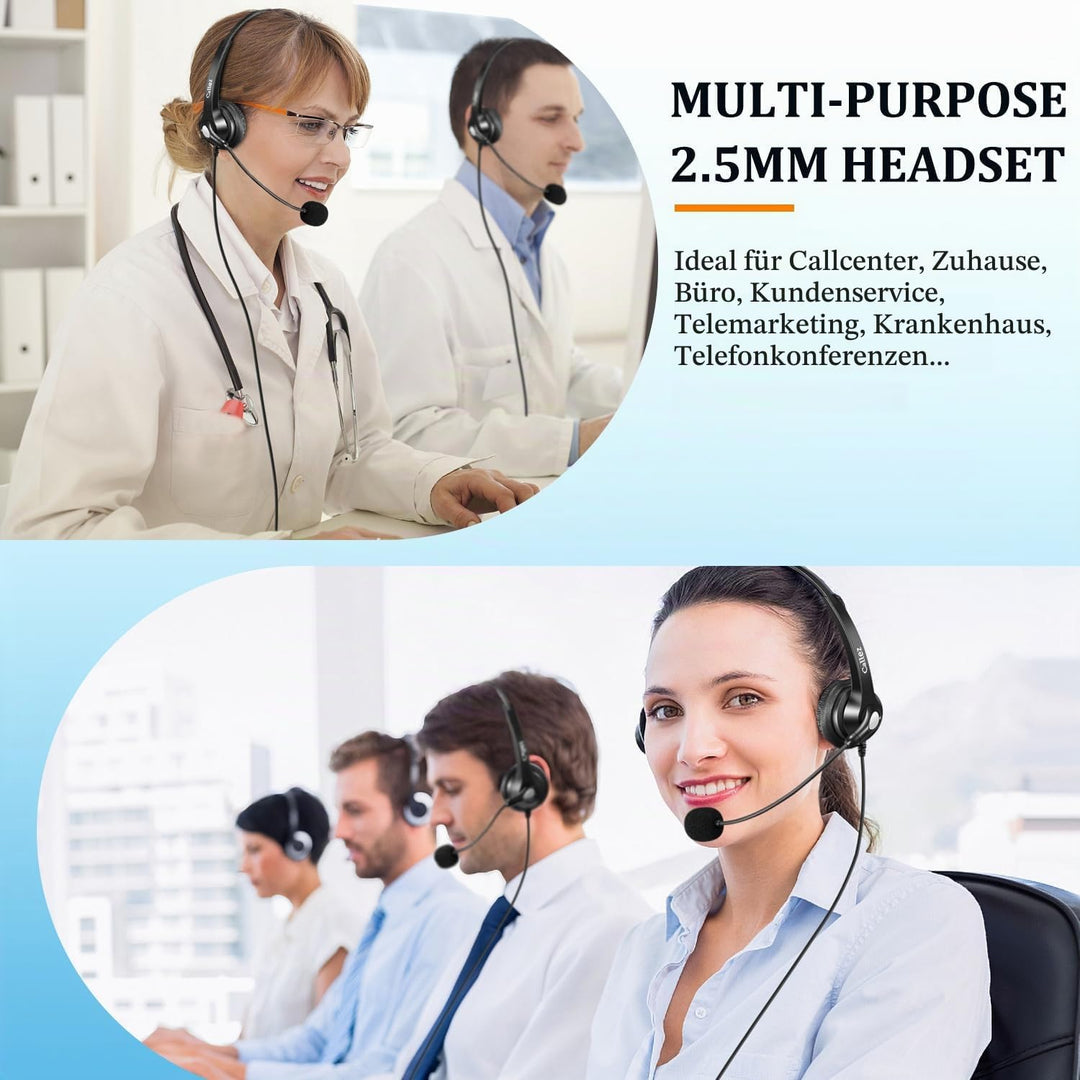 Callez 2,5mm Klinke Headset Telefon mit Mikrofon Noise Cancelling, Schnurlos Festnetz Kopfhörer für
