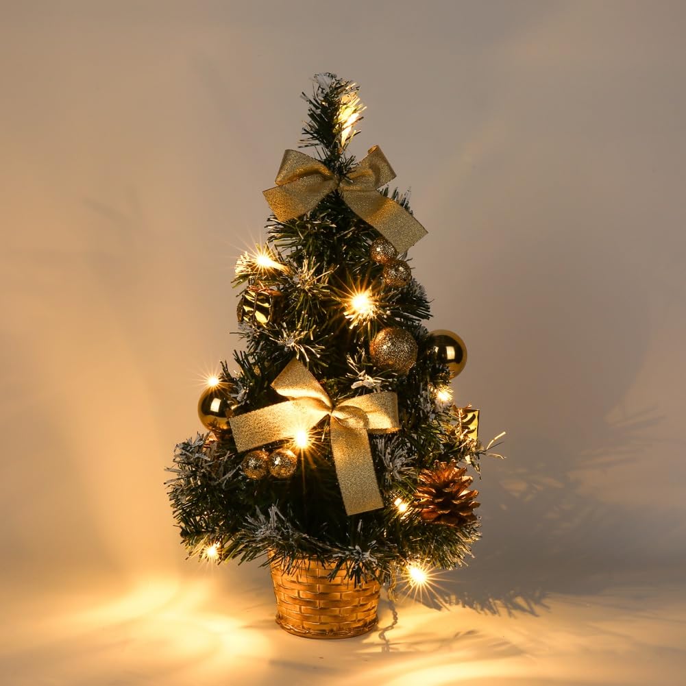 CRTEPST Mini LED Weihnachtsbaum Künstlich Klein Desktop Deko Tannenbaum mit LED Lichterkette Beleuch
