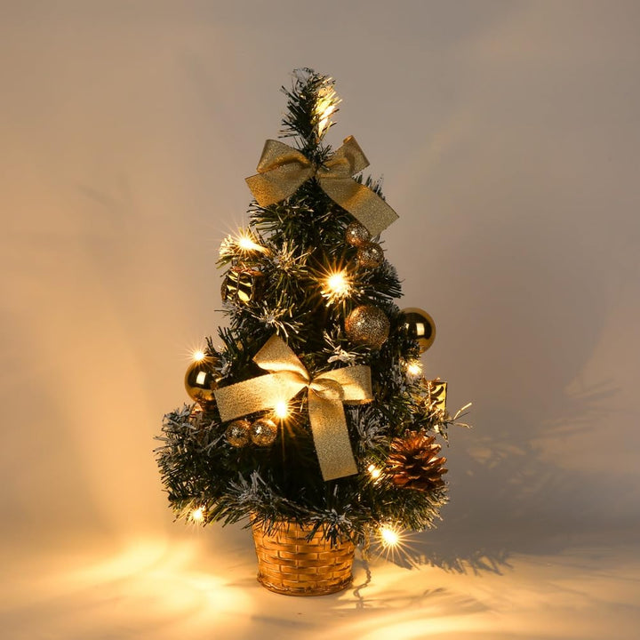 CRTEPST Mini LED Weihnachtsbaum Künstlich Klein Desktop Deko Tannenbaum mit LED Lichterkette Beleuch