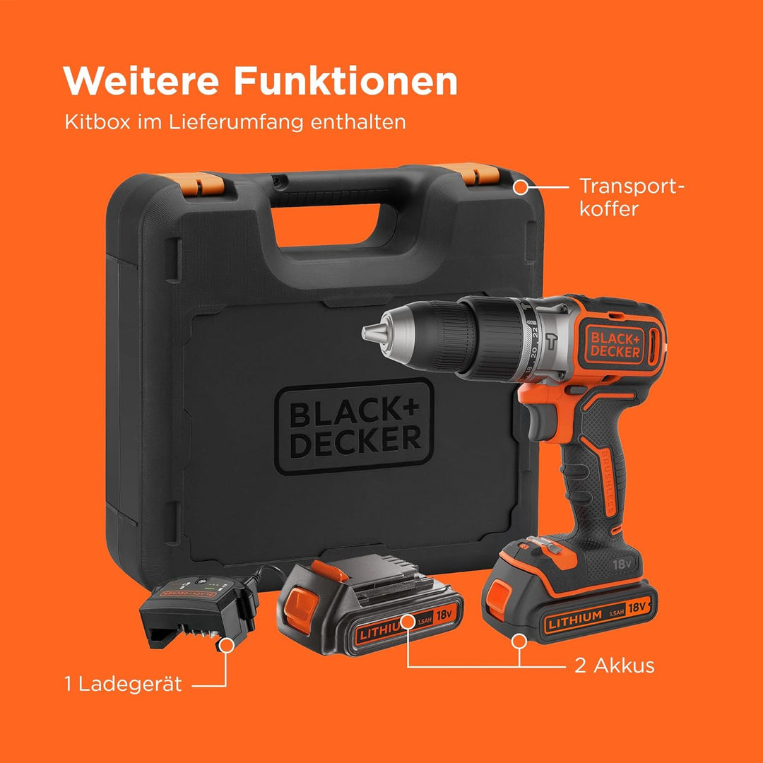 BLACK+DECKER Akku-Bohrhammer mit 18 V und bürstenlosem 2-Gang-Antrieb, 28.000 1/min, 52 Nm Drehmomen