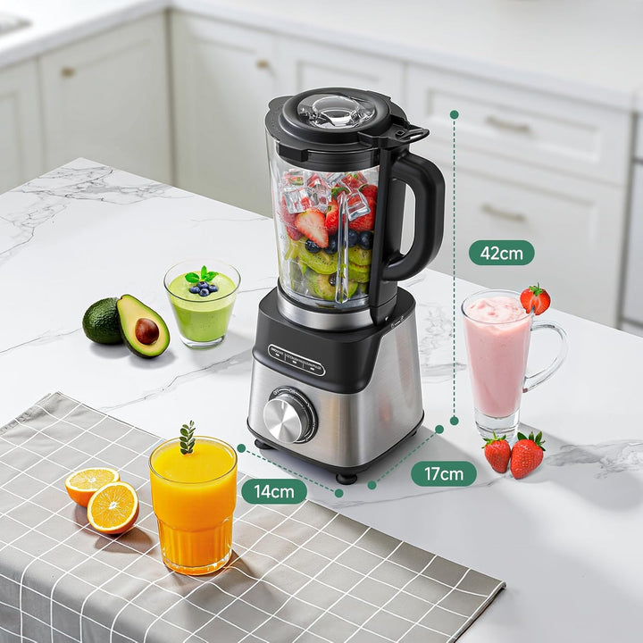 AMZCHEF Standmixer 1200W, 1,5L hitzebeständiger Glasbehälter, 5 Geschwindigkeiten + Smoothie/Ice-Cru