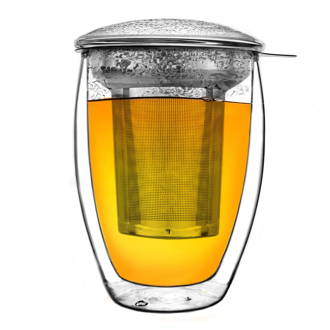 Creano doppelwandiges Teeglas mit Edelstahlfilter und Glasdeckel - 400ml 1x 400ml Doppelwandig, 1x 4