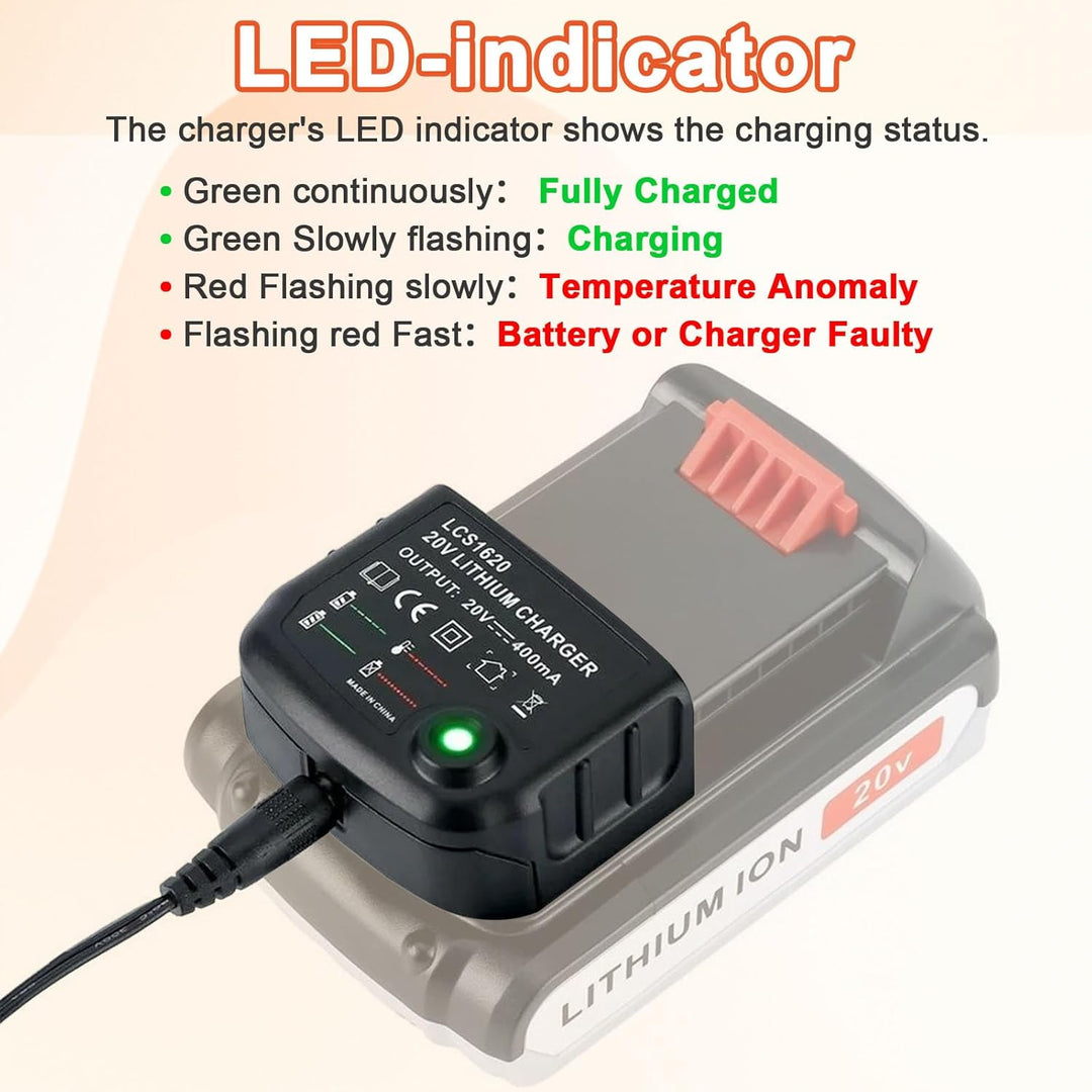 LCS1620 Ersatz Ladegerät Kompatibel mit Black & Decker, 18V /20V Lithium-Akku Ladegerät für BL2018 B
