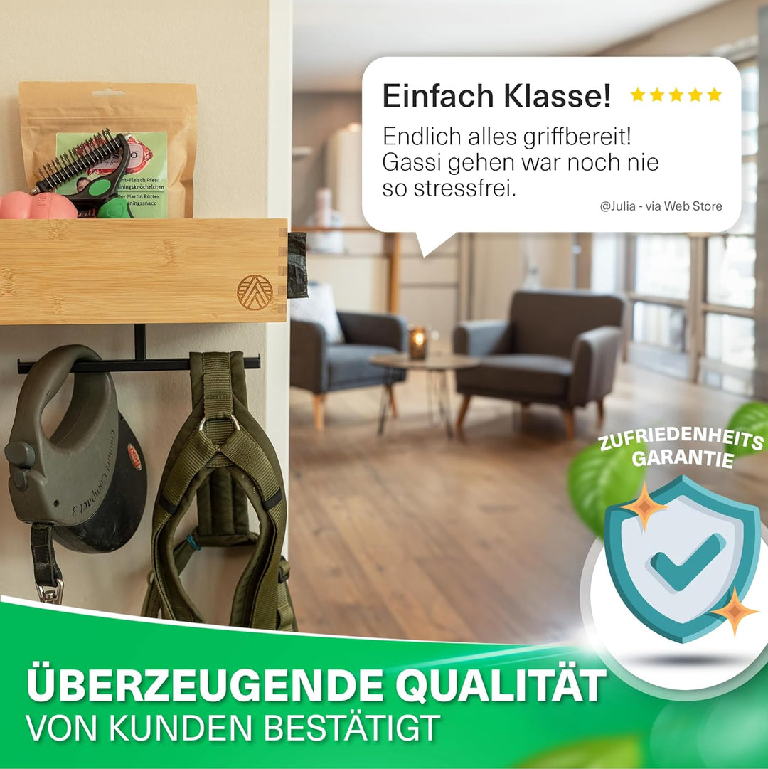 VELONT Hundegarderobe mit Ablage Personalisiert - Grösse XL - Perfekter Leinenparkplatz - Bambus - D