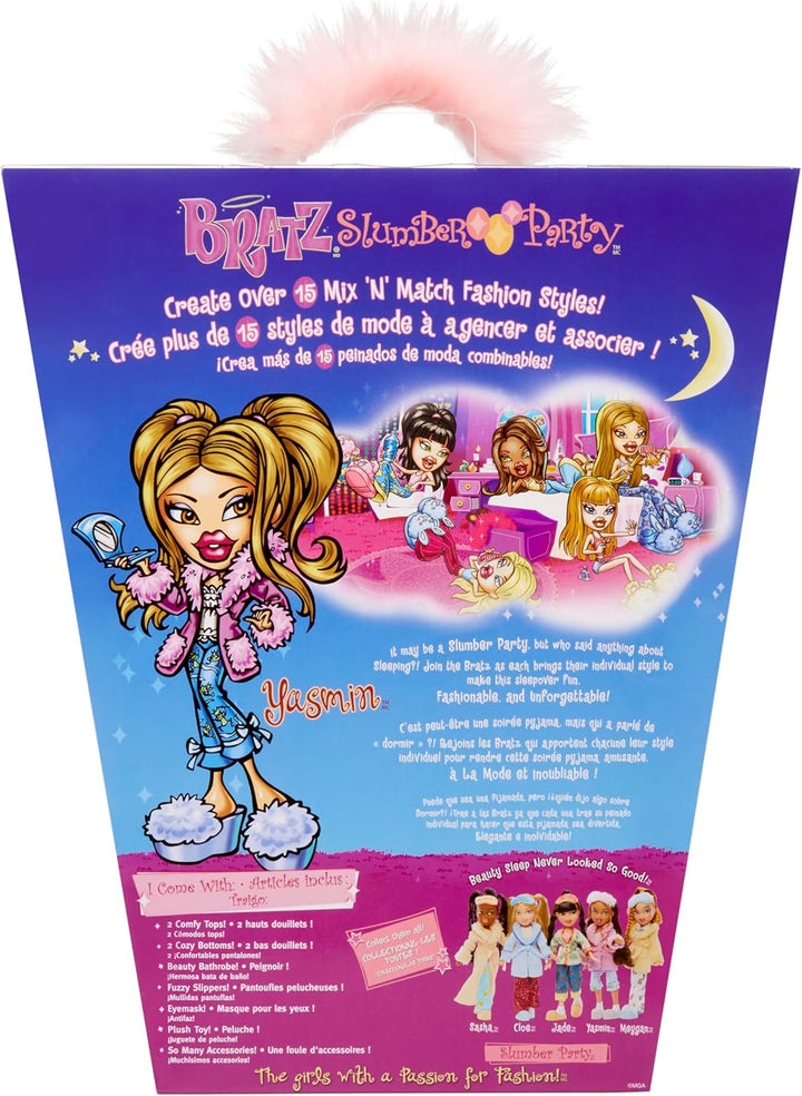 Bratz Slumber Party - Yasmin Modepuppe - Mit 2 Pyjama-Garnituren, Plüschtier und Accessoires - Für K