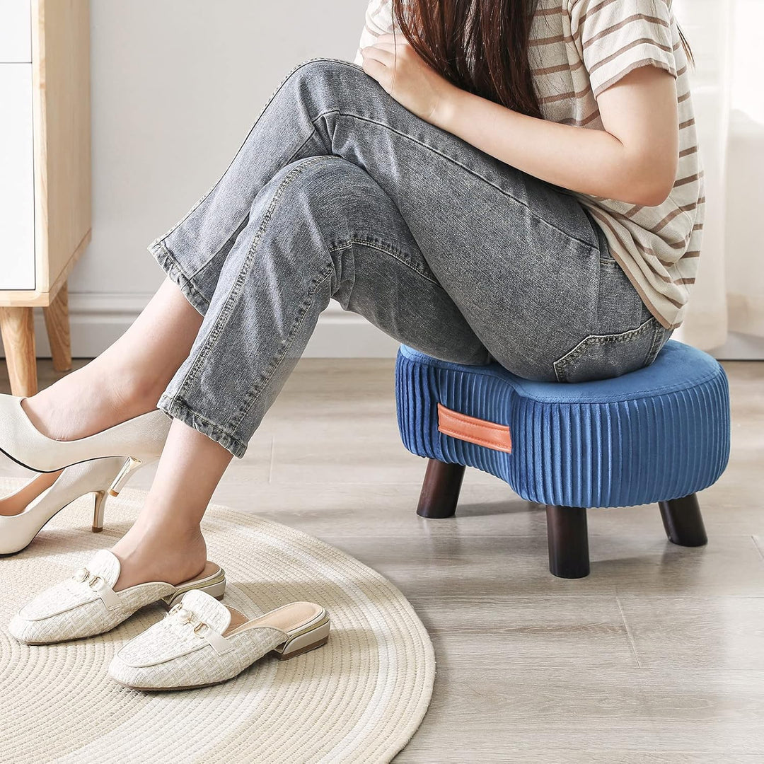 YMYNY Fusshocker, Sitzbank mit Griff, Gebogener Tritthocker mit weichem Sitzkissen, Gepolsterter Hoc