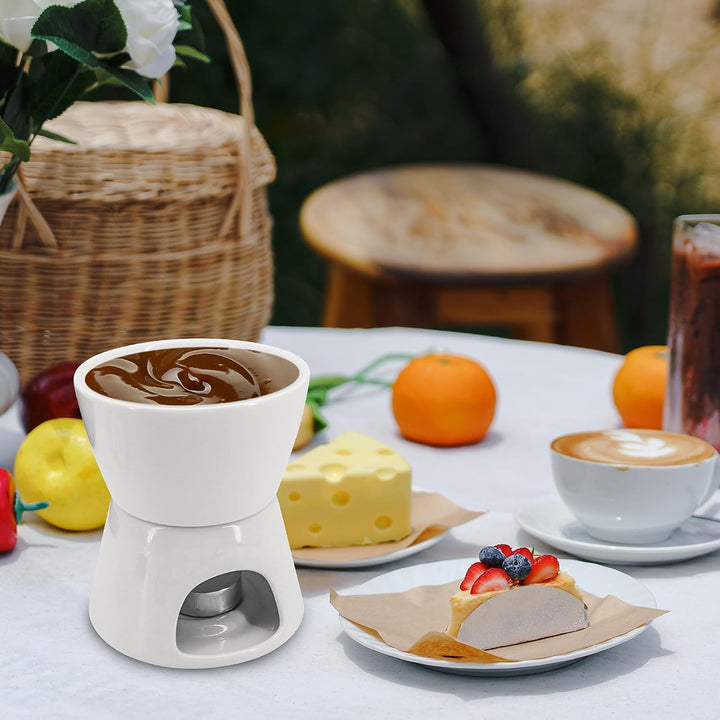 MoYouno Keramik-Schokoladen-Fondue-Topf-Set, Käsefondue-Sets, mit 4 Gabeln und 4 Schalen, Keramik-Bu