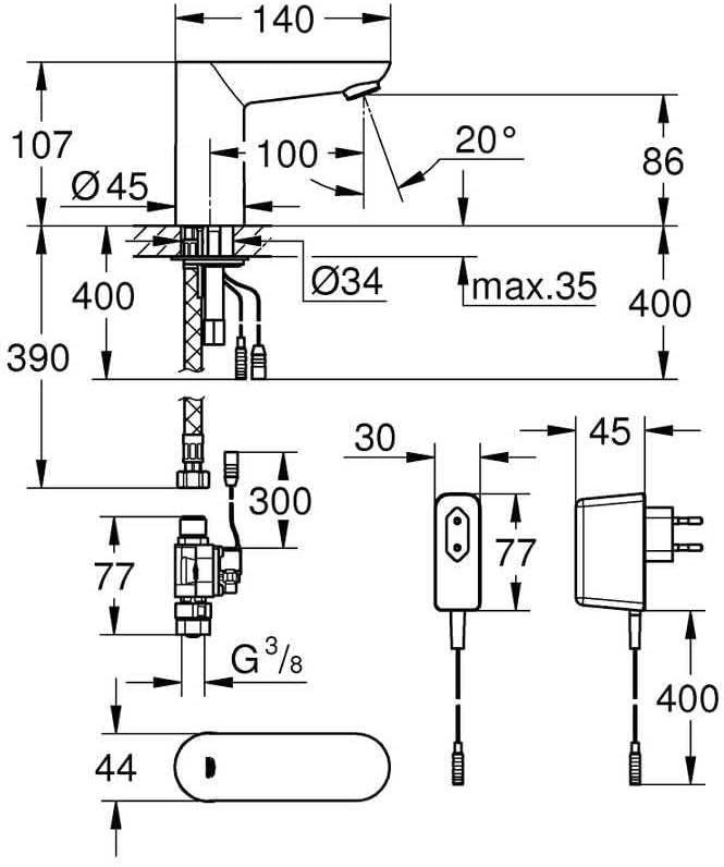 GROHE Euroeco CE Infrarot-Elektronik für Waschtisch , Batteriebetrieb , Wandmontage 36274000, Silber
