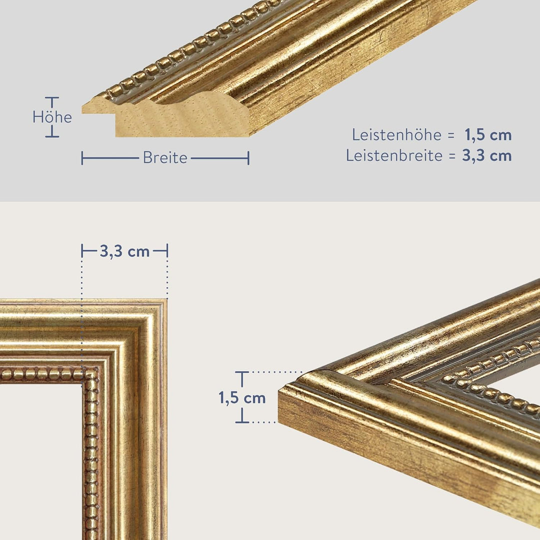 WANDStyle Bilderrahmen Antik 40x60cm I Farbe: Gold I Holzbilderrahmen I Fotorahmen I Goldener Barock