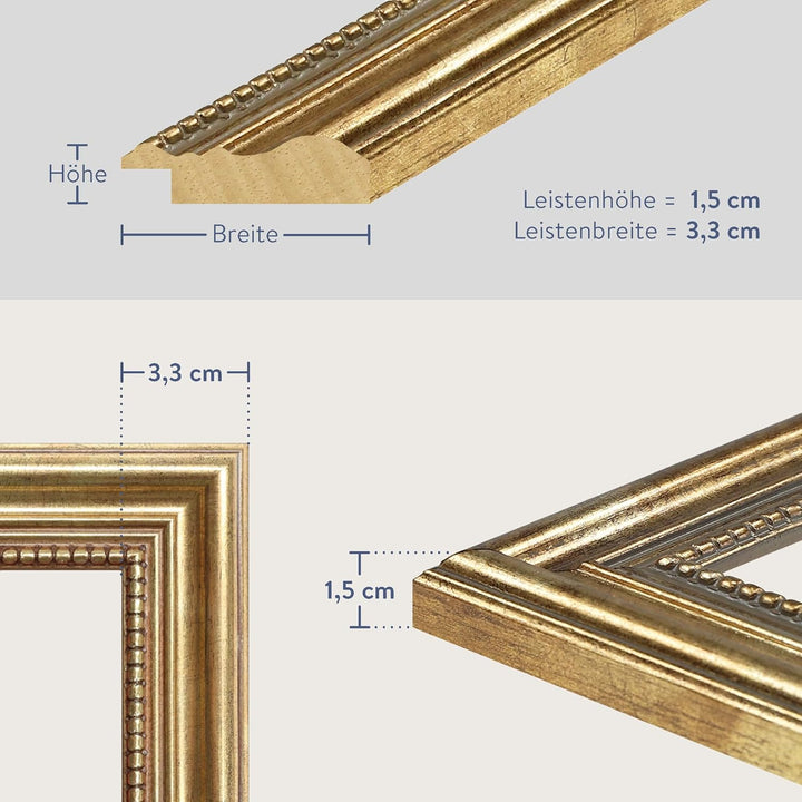 WANDStyle Bilderrahmen Antik 40x50cm I Farbe: Gold I Holzbilderrahmen I Fotorahmen I Goldener Barock
