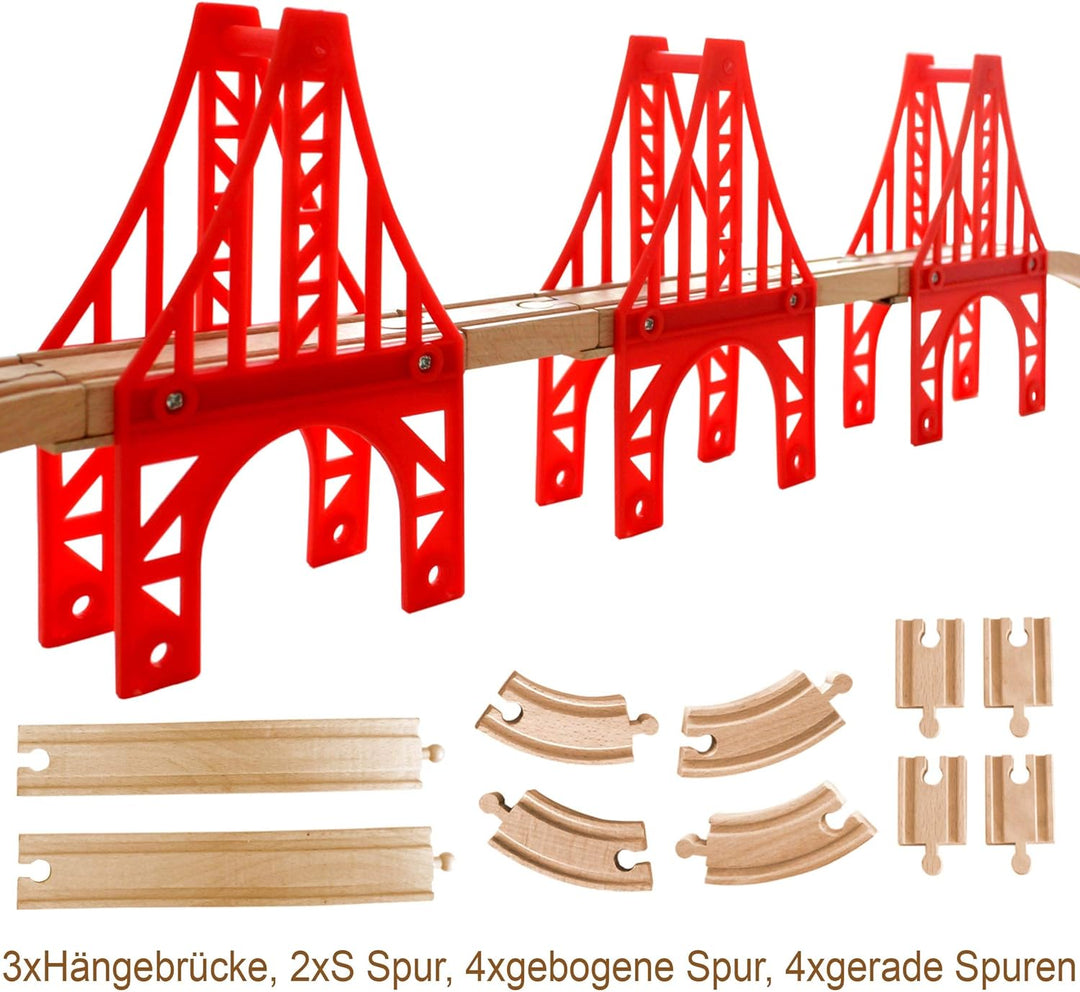 OrgMemory Eisenbahn Set, 3 Stück Hängebrücke, Holzeisenbahn Eisenbahnbrücke Kompatibel mit Anderer M