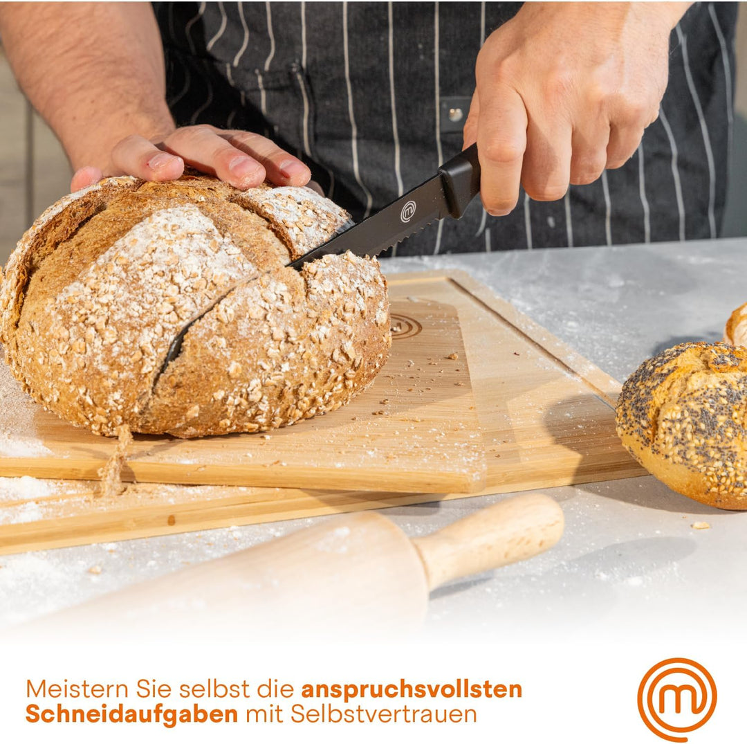 MasterChef Messerblock mit Messer Kuchenmesser Set mit Santokumesser, Brotmesser, Kochmesser, Gemüse