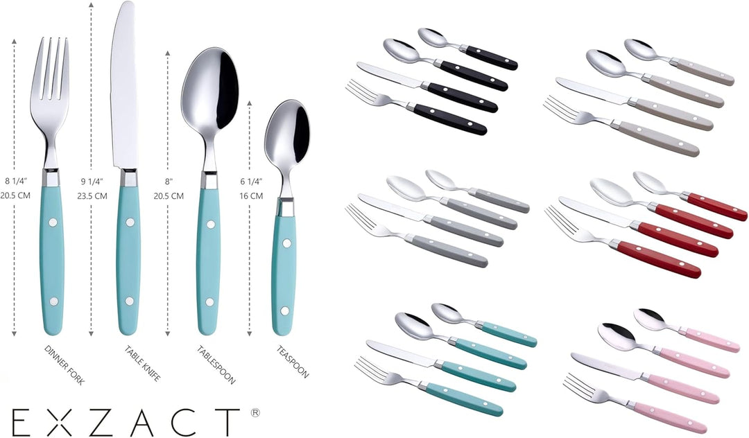 EXZACT Besteckset 24-teilig Edelstahl - mit Niet-Bastelgriffen/Besteck im Retro-Stil - 6 x Essgabeln