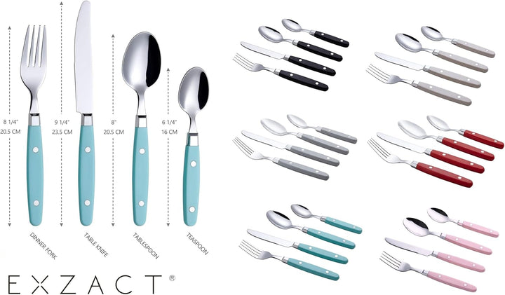 EXZACT Besteckset 24-teilig Edelstahl - mit Niet-Bastelgriffen/Besteck im Retro-Stil - 6 x Essgabeln