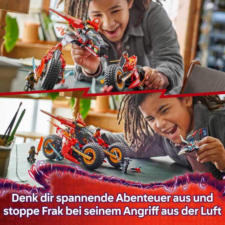 LEGO NINJAGO Ninja-Actionflitzer - 3-in-1-Spielzeug mit 2 Ninja-Bikes, 1 Jet und 6 Minifiguren, eins