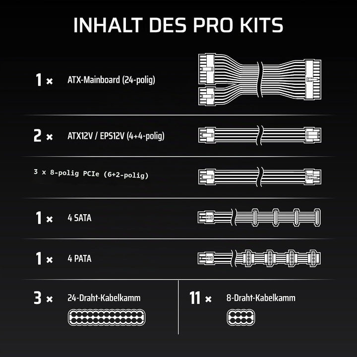 CORSAIR Elite Premium Pro-Kit mit Einzeln Ummantelten Typ 4-Netzteilkabeln – Flache Kabelkämme, Drei