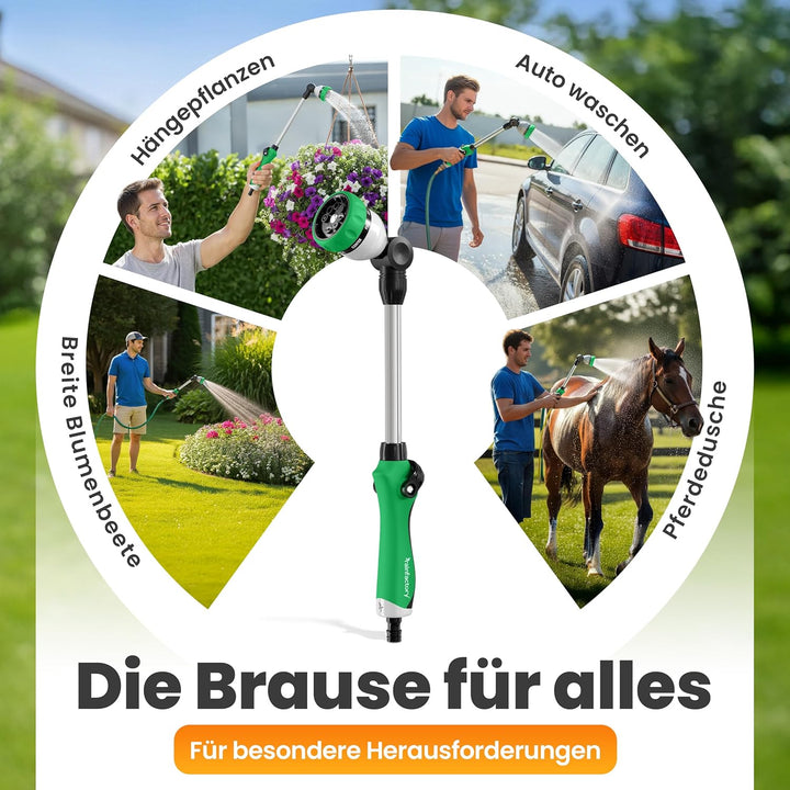 rainfactory Giessstab 45cm - Gartenbrause mit Stiel & 8 Sprühbildern - 180° drehbare Giesslanze mit
