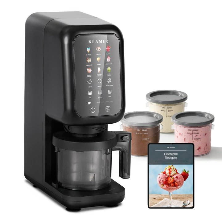 KLAMER Eismaschine, 12 Programme für Eiscreme, Gelato, Sorbet, Frozen Yogurt, Slushie &amp; Milkshake, M