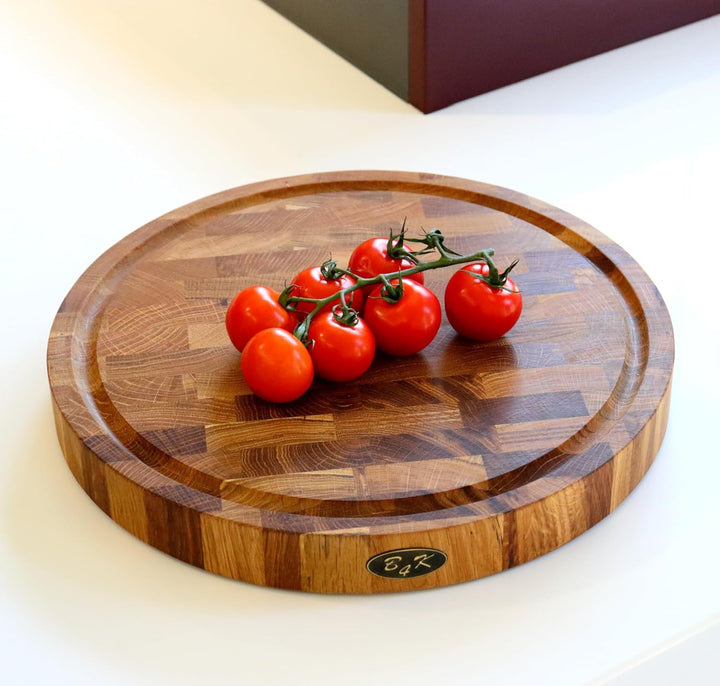 B4K® Schneidebrett aus Eiche Stirnholz 35 × 35 × 4 cm – Massiver Hackblock | Antibakterielles Hirnho