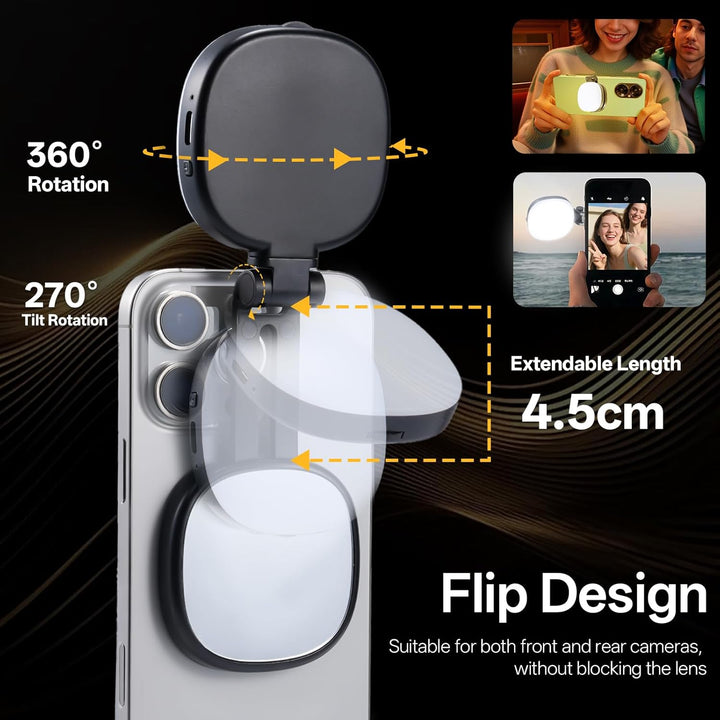 Magnetisches Selfie Licht Handy, Handylicht mit 3 Farbtemperaturen 2900k-6500k, 360° LED Ringlicht H