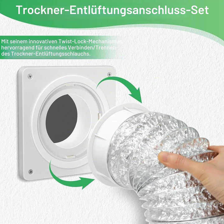 Abluftsystem für Wäschetrockner, Wäschetrockner Abluft Set, Wandanschluss mit Schlauch für Klimaanla
