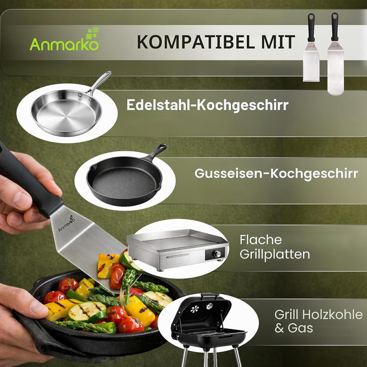 Exklusives Grillwender Set aus hochwertigem Edelstahl - BBQ Grillset in erstklassiger Qualität für H