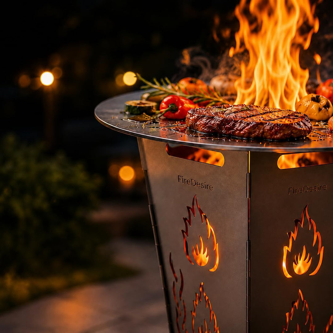 FireDesire Grill Pro Feuerkorb 80cm + Grillplatte + Ascheschale, Feuertonne, Feuerschale, Grilltonne