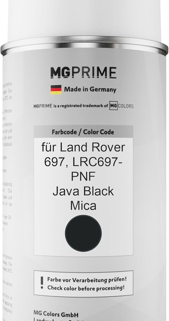 MG PRIME Autolack 2K Spraydosen Set für Land Rover 697 / LRC697-PNF Java Black Mica Basislack 2 Komp