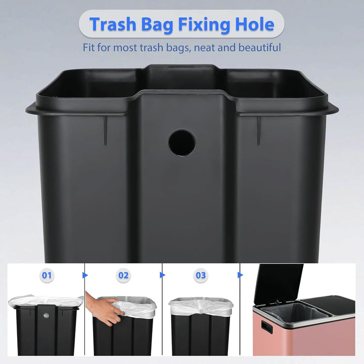 LIFERUN Mülleimer 2 Fächer, Abfalleimer Küche 60L (2x 30 Liter),mit Softclose Deckel, aus Metall,2 p