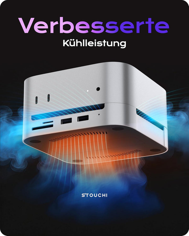 Stouchi Mac mini M4 Dock mit 8TB NVMe/SATA SSD-Gehäuse, 2X USB-A 10 Gbit/s, 4K HDMI, SD/TF-Slot, 2X