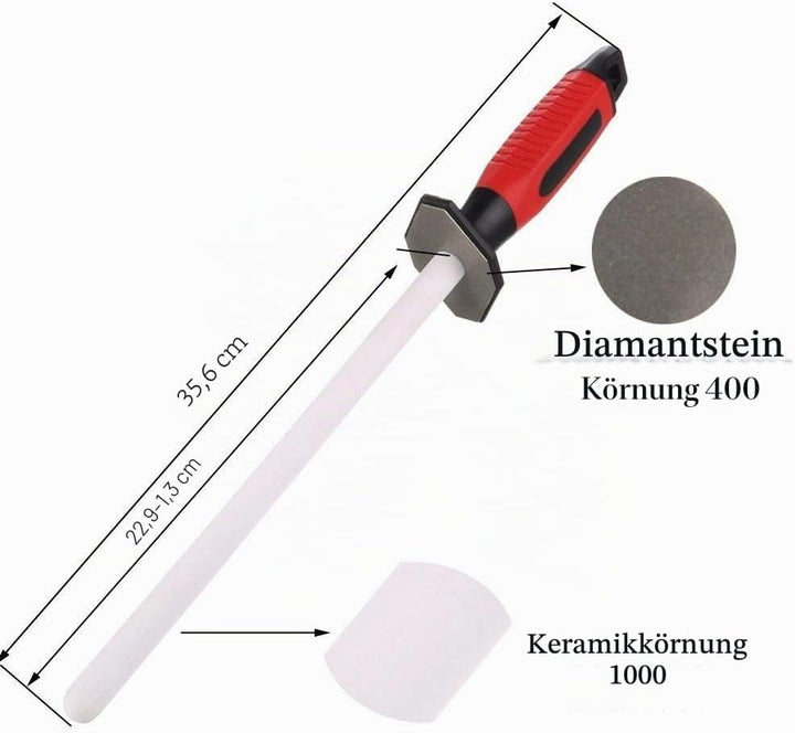 35,6 cm Schleifstab/Schärfstab, 2-in-1 Diamant/Keramik (Körnung 400/1000), Messerschärfer für grobes