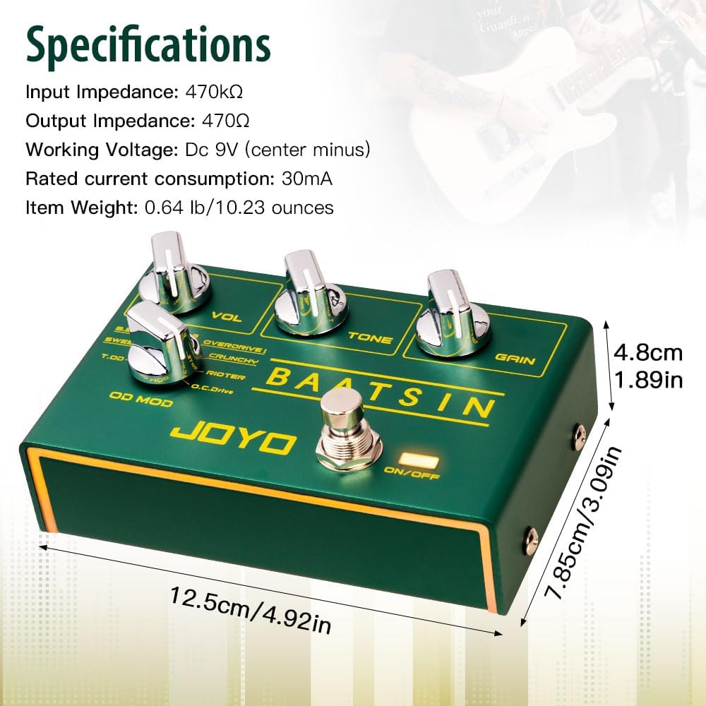 JOYO Pure Analog Overdrive & Distortion Multi Effect Pedal R Series 8 Classic OD/DS Sounds für E-Git