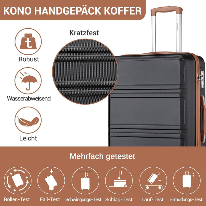 KONO Koffer Trolley Reisekoffer aus ABS+PC – Leichter Hartschalenkoffer mit 4 Zwillingsrollen und TS