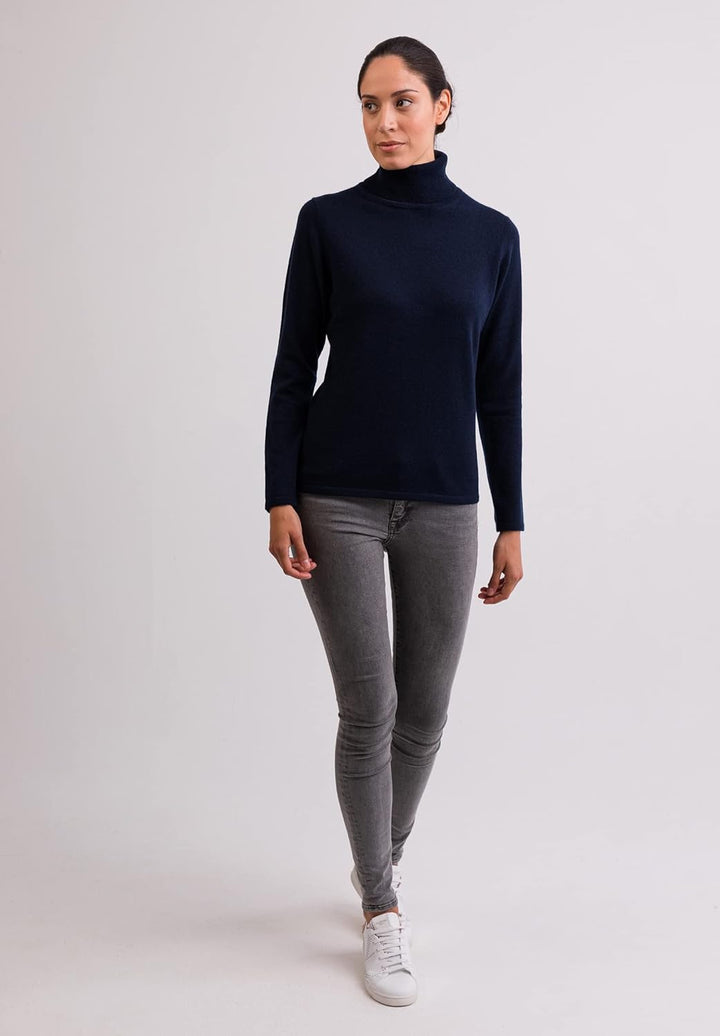 100% Kaschmir Damen Pullover | Sweater Rollkragen 2-fädig XS Marine, XS Marine