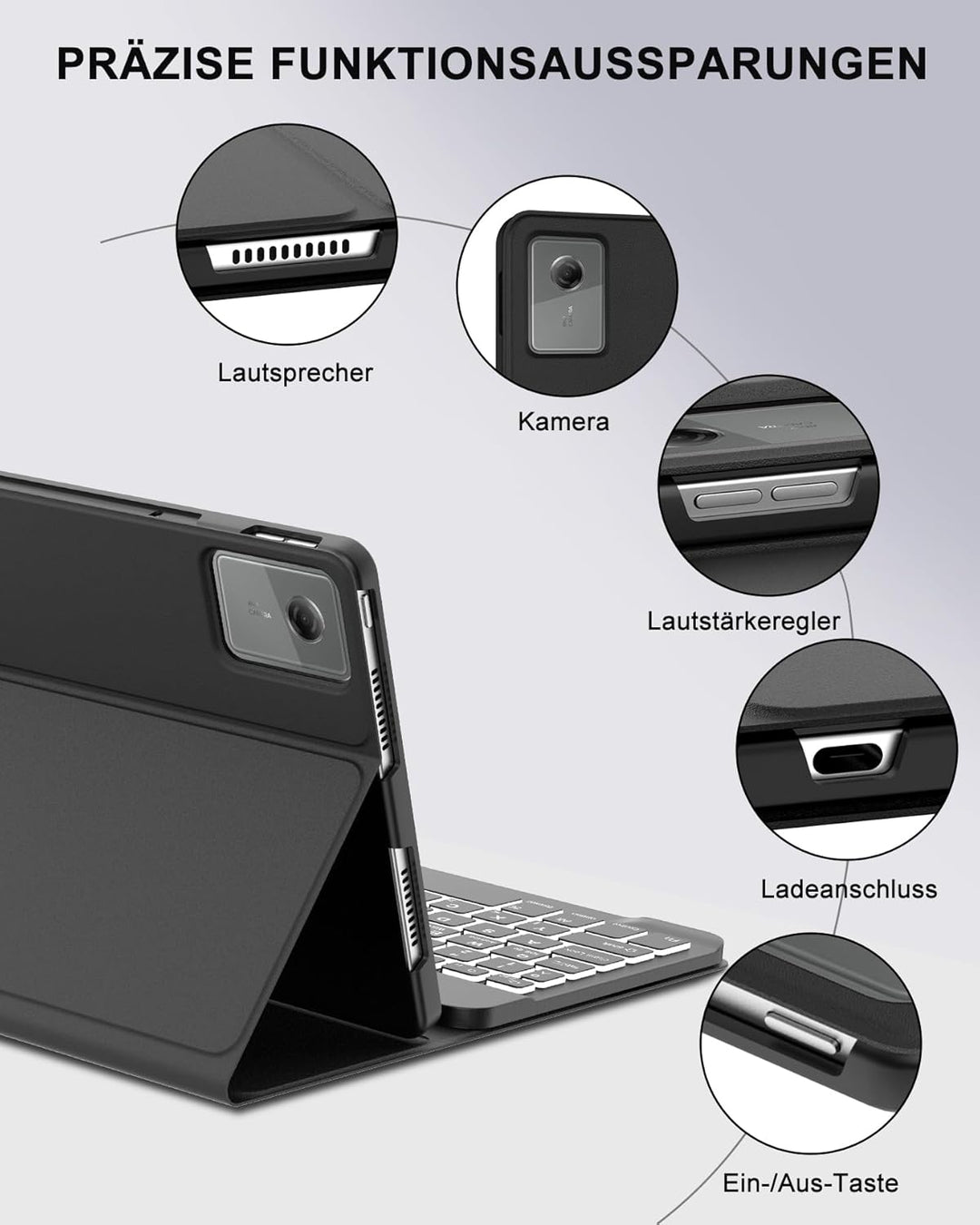 Beleuchtete Tastatur Hülle für Lenovo Idea Tab 11" (2025), 7-Farben-Hintergrundlicht Bluetooth Keybo