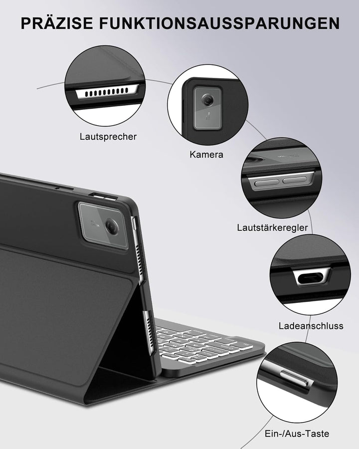 Beleuchtete Tastatur Hülle für Lenovo Idea Tab 11" (2025), 7-Farben-Hintergrundlicht Bluetooth Keybo