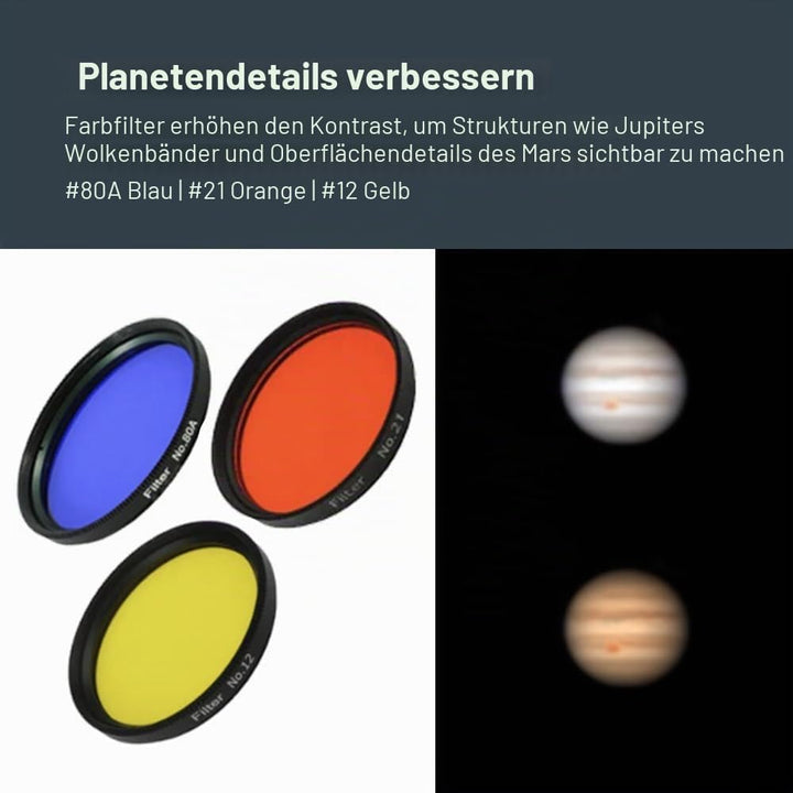 Celestron 94119-10 lunares und planetares Okular-Filterset, 4 Stück - Mit sattem Gelb (12), Orange (