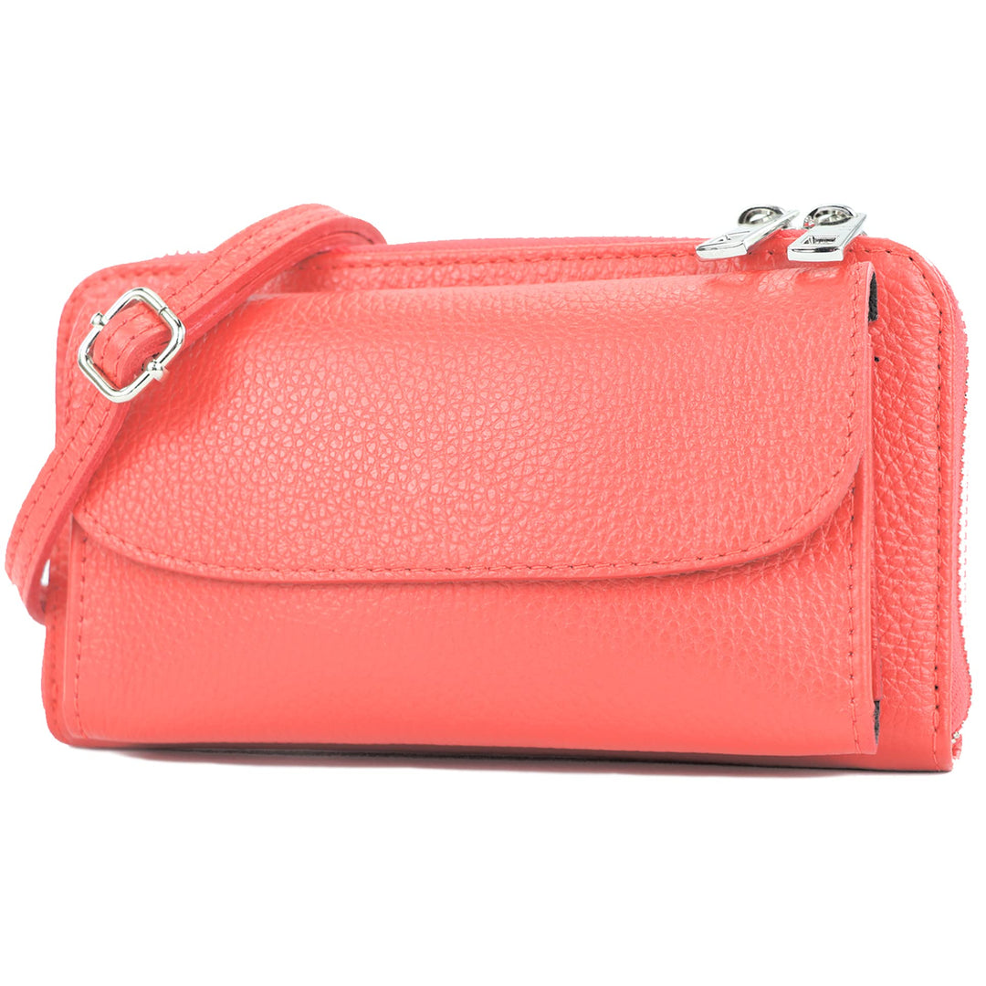 modamoda de P05 Damen Leder Handytasche Geldbörse lang handmade in Italy Bubble Gum, Bubble Gum