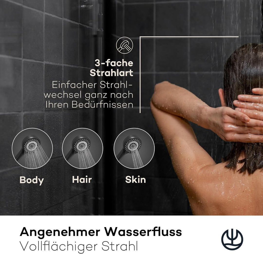 KLUDI-X1 Universal Duschkopf wassersparend als Option, Duschbrause mit 3 Strahlarten (Body, Hair, Sk