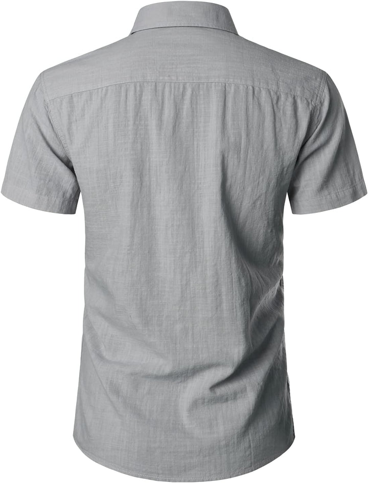 PARKLEES Herrenhemd, enganliegend, Baumwolle, Leinen, lässig, kurzärmelig, Knopfleiste, leicht, Stra