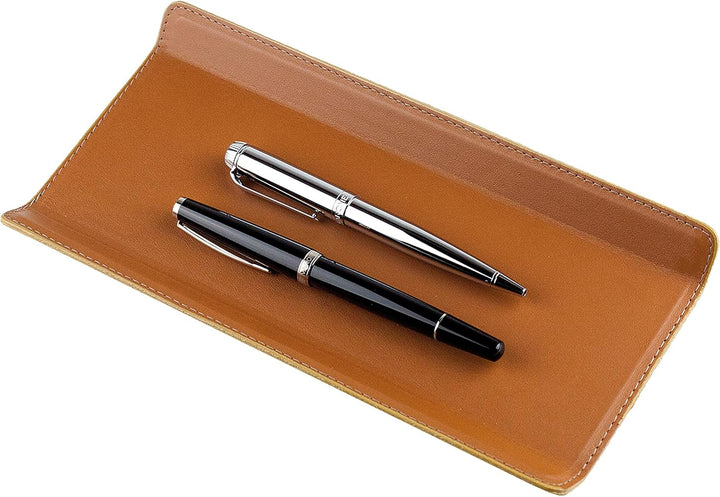 DELMON VARONE - Federschale aus Premium Leder Boxcalf braun - Echtleder Stiftablage für Kugelschreib