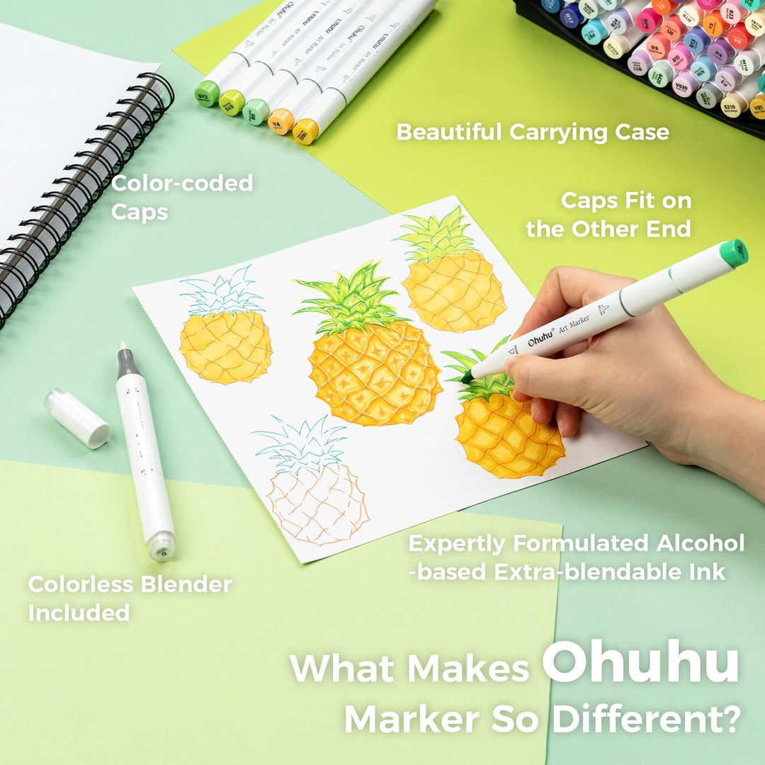 Pinsel Marker Stift mit 168 Farben von Ohuhu, doppelseitige Farbspitze - grober Brush Marker für Ent
