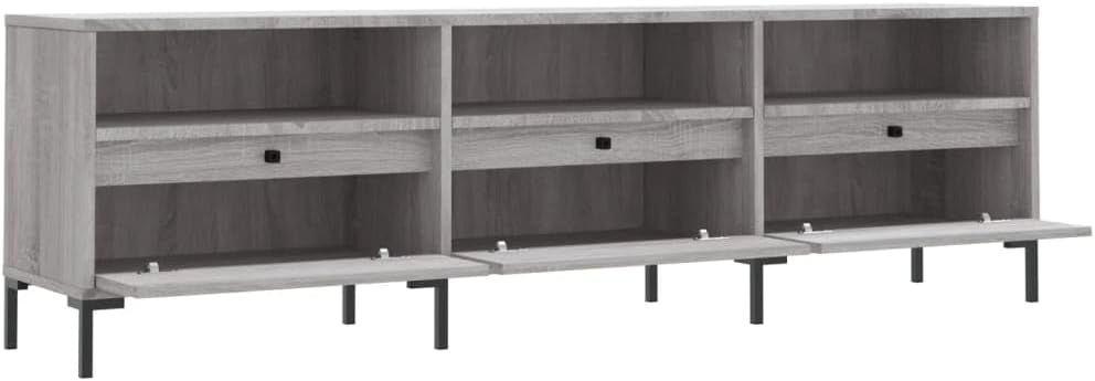 TV-Ständer, Sonoma-Grau, 150 x 30 x 44,5 cm, Holz, Eisen, TV-Regal, niedrig, mit Türen 150x30x44,5cm